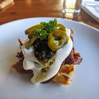 Grey Ghost - fried bologna: waffle. sharp cheddar. jalapeno. - American Near Me - Detroit, Michigan Grey Ghost - fried bologna: waffle. sharp cheddar. jalapeno. - American Near Me - Detroit, Michigan
