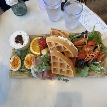 Mints & Honey - Prosciutto + Ricotta Waffle Platter - Coffee & Tea Near Me - Burlingame, California Mints & Honey - Prosciutto + Ricotta Waffle Platter - Coffee & Tea Near Me - Burlingame, California