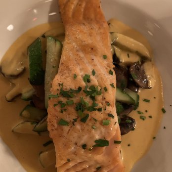 Miramar Bistro - Roasted Salmon & Mushrooms in a horseradish sauce - French Near Me - Highwood, Illinois Miramar Bistro - Roasted Salmon & Mushrooms in a horseradish sauce - French Near Me - Highwood, Illinois