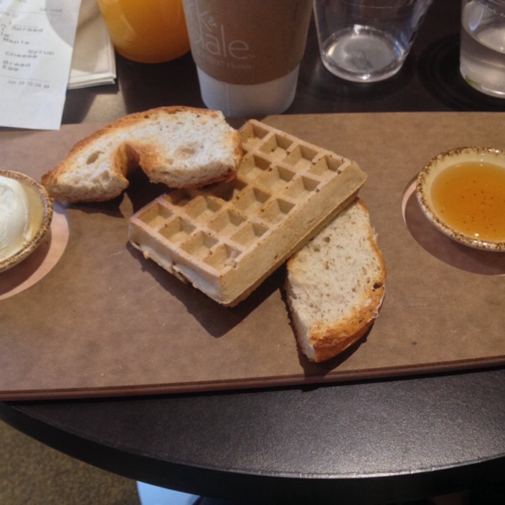 EVEN Hotel Norwalk - Board of whole grain waffle and half a bagel with delicious honey and cream cheese. - Hotels Near Me - Norwalk, Connecticut
