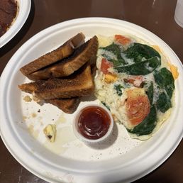 My 3 egg white omelette with Spinach &! Tomato. Good stuff! My 3 egg white omelette with Spinach &! Tomato. Good stuff!