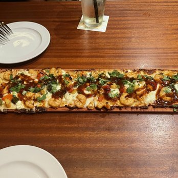 Seasons 52 - Our Chipotle Bbq Shrimp flatbread...so freaking delicious. - New American Near Me - Coral Gables, Florida Seasons 52 - Our Chipotle Bbq Shrimp flatbread...so freaking delicious. - New American Near Me - Coral Gables, Florida