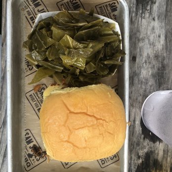 Sam Jones BBQ - Pulled pork sandwich and collard greens - Barbeque Near Me - Raleigh, North Carolina