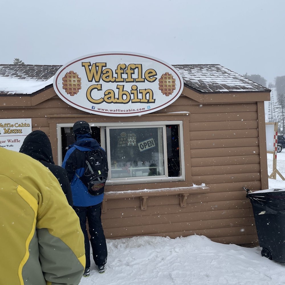 Waffle Cabin - people standing outside in the snow - Fast Food Near Me - Newbury, New Hampshire Waffle Cabin - people standing outside in the snow - Fast Food Near Me - Newbury, New Hampshire