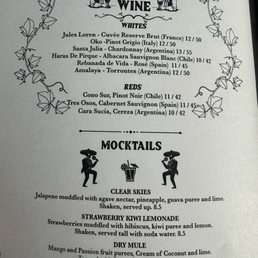 Menu mocktail and wine