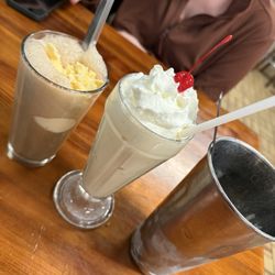 50 Burger - Root beer float (left), Banana shake (middle/right) - basically 1.5 shakes with the extra, perfect to share.