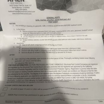 Amen Pest Control - Prep sheet with instructions - Pest Control Near Me - Santa Monica, California