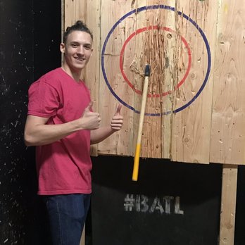 BATL Axe Throwing - Carson and the big boy ax, Bruce. Why the name Bruce? Because he's Almighty. - Axe Throwing Near Me - Scottsdale, Arizona