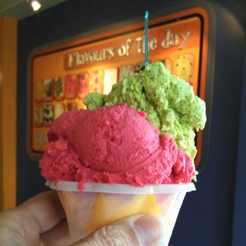 Hollywood Gelato - Top to bottom - Sicilian Pistacho Gelato, Raspberry Sorbet, Mango Sorbet - Ice Cream & Frozen Yogurt Near Me - Toronto, Ontario
