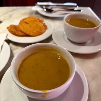 Casita Miramar - Complimentary plantain soup with bacalaitos; Follow me @RimyEats on Instagram - Puerto Rican Near Me - San Juan, Puerto Rico