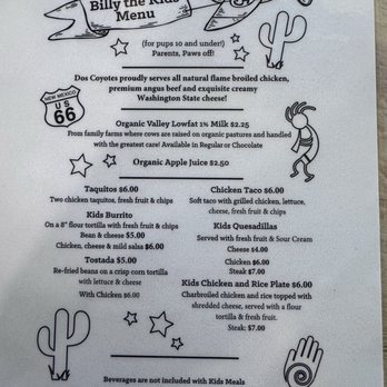 Dos Coyotes Border Cafe - Kids menu 6/2026 - Mexican Near Me - Folsom, California