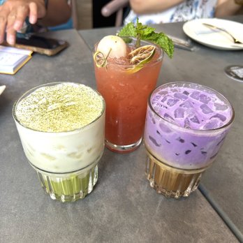 NEP Cafe - Coconut Ube Coffee, Avocado Marble Milk, and I forgot what the middle drink was - Breakfast & Brunch Near Me - Irvine, California NEP Cafe - Coconut Ube Coffee, Avocado Marble Milk, and I forgot what the middle drink was - Breakfast & Brunch Near Me - Irvine, California
