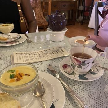 Aubrey Rose Tea Room - Tea and potato soup appetizer - Tea Rooms Near Me - La Mesa, California