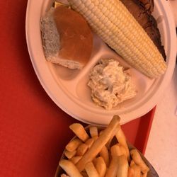 Abel's Apple Acres - Brisket plate, side of fries