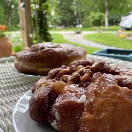 Giant cinnamon roll and apple fritter to share