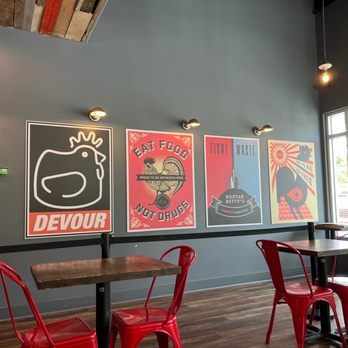 Boxcar Betty's - red chairs and tables in a restaurant - Salad Near Me - Mount Pleasant, South Carolina Boxcar Betty's - red chairs and tables in a restaurant - Salad Near Me - Mount Pleasant, South Carolina