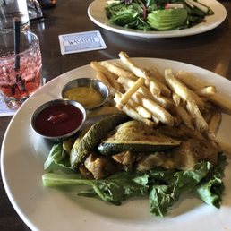 Veggie sandwich without bun, dairy free with fries and vodka and cranberry juice!