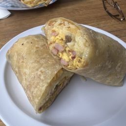 Meat lovers breakfast burrito