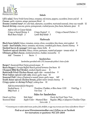 Menu photo 8 Lili's Restaurant and Bar Savannah, GA Menu photo 8 Lili's Restaurant and Bar Savannah, GA