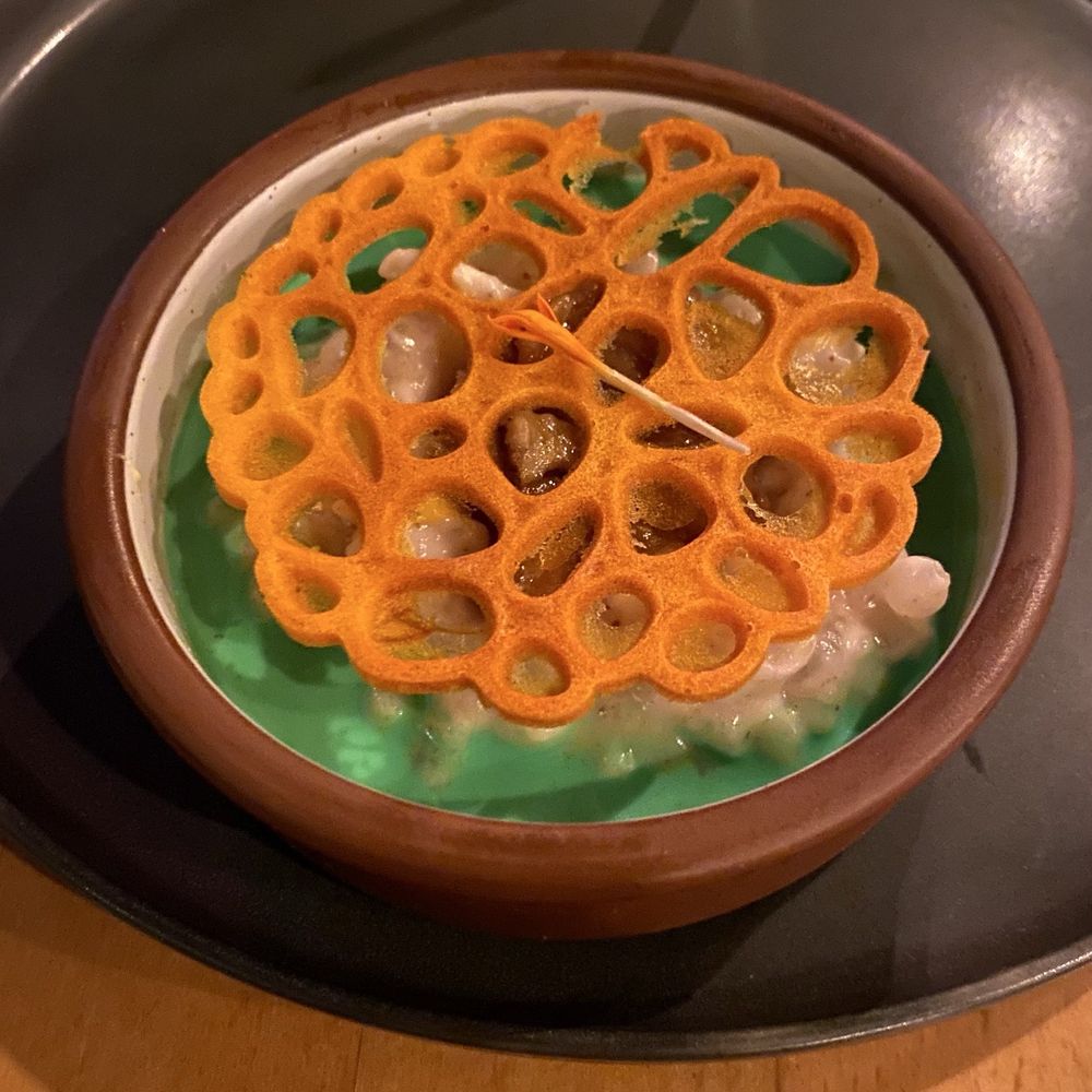 Mirra - Pandan, plantain, saffron tuile, rice pudding - Mexican Near Me - Chicago, Illinois Mirra - Pandan, plantain, saffron tuile, rice pudding - Mexican Near Me - Chicago, Illinois