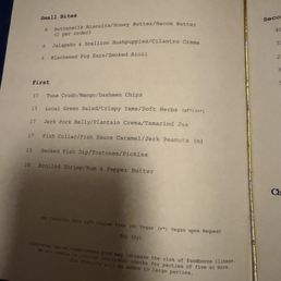 Dinner menu