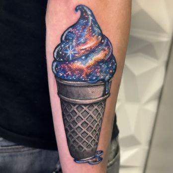 Art Realm Tattoo - Cosmic ice cream cone, by Andrew Matela. - Tattoo Near Me - Austin, Texas