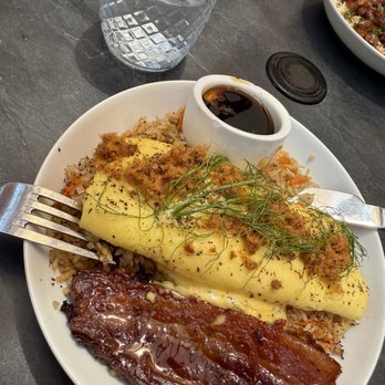 Blush Restaurant & Bakery - Chefs omelet fried rice with billionaire bacon. - Breakfast & Brunch Near Me - San Antonio, Texas Blush Restaurant & Bakery - Chefs omelet fried rice with billionaire bacon. - Breakfast & Brunch Near Me - San Antonio, Texas