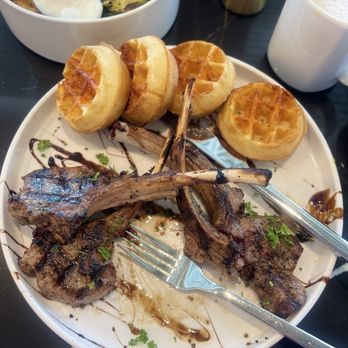 360 Brunch House - This meal is to die for! This Medium well Char grilled Lamb Chops and waffles was "The Bomb!" Also, the BaJa Chicken was delicious... - Breakfast & Brunch Near Me - Fort Worth, Texas 360 Brunch House - This meal is to die for! This Medium well Char grilled Lamb Chops and waffles was "The Bomb!" Also, the BaJa Chicken was delicious... - Breakfast & Brunch Near Me - Fort Worth, Texas
