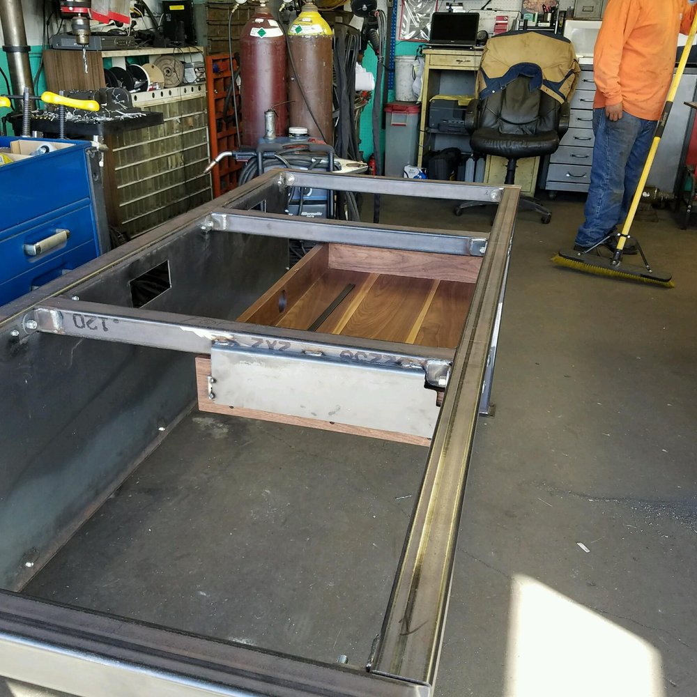 American Welding and Fabrication - Huge (84"x32"x36") Desk/Workbench that Richard made, able to be disassembled, mounted keyboard tray & powder coated after. Fantastic work! - Metal Fabricators Near Me - Wilder, Idaho