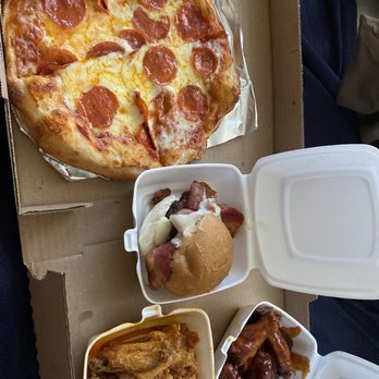 Brenda's Pizzeria - Personal pepperoni pizza  Bacon burger  10 piece wings barbecue and hot - Pizza Near Me - Philadelphia, New York