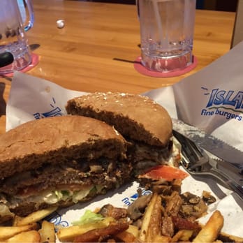 Islands Restaurant - Turkey burger with fries on wheat buns - Sports Bars Near Me - Irvine, California