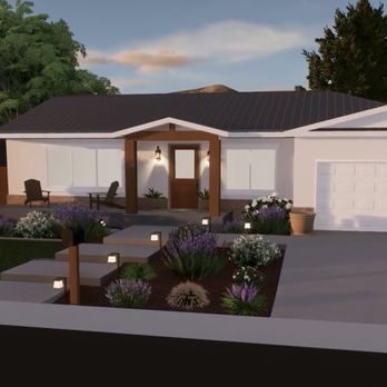 Eden Design Services - 3D Rendering of a Front Yard Remodel at Dusk! These clients felt like they were on a Home Improvement Show! - Landscape Architects or Designers Near Me