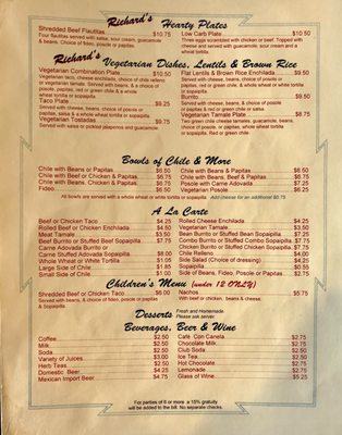 Menu photo 2 Richard's Mexican Restaurant Albuquerque, NM