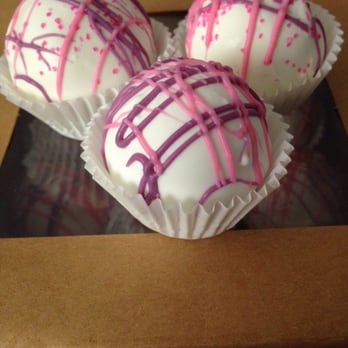 The Sweet Life - three white chocolate truffles with pink sprinkles - Desserts Near Me The Sweet Life - three white chocolate truffles with pink sprinkles - Desserts Near Me