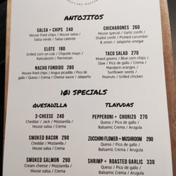 Taqueria 101 Mexicano Moderno - Menu
