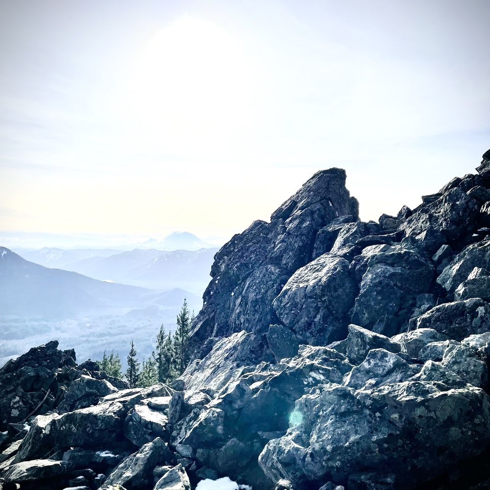 View of Mount Rainier from the summit of Mount Si.