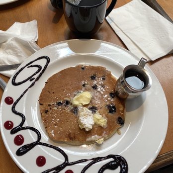 Orphan - Blueberry cornmeal pancakes -the swirls on the edge are delicious fruit purée! No syrup needed!! - Breakfast & Brunch Near Me - Sacramento, California Orphan - Blueberry cornmeal pancakes -the swirls on the edge are delicious fruit purée! No syrup needed!! - Breakfast & Brunch Near Me - Sacramento, California