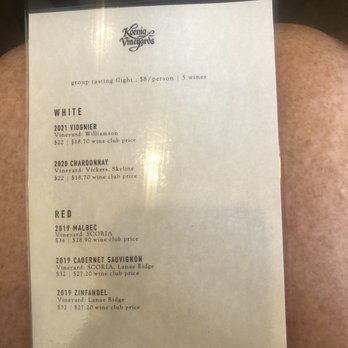Snake River Wine Tours - Koenig Vineyards tasting menu - Charlie was a great host! - Wine Tours Near Me - Boise, Idaho