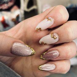 Inner Glo Esthetics - Gel X nails with Flower Design & Gold French.