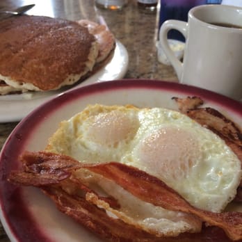 Cozy Cafe - Banana hot cakes special with 2 eggs and 4 bacon ($7.00)!! - Greek Near Me - Redondo Beach, California Cozy Cafe - Banana hot cakes special with 2 eggs and 4 bacon ($7.00)!! - Greek Near Me - Redondo Beach, California