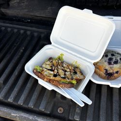 S & J Mobile Cafe - Avocado toast and blueberry muffin
