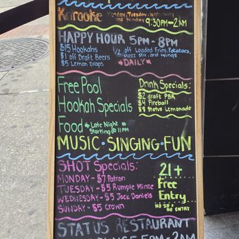 Status Restaurant & Lounge - A Blackboard with happenings here. - Lounges Near Me - Roanoke, Virginia