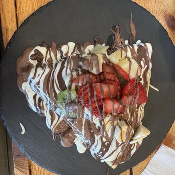 Dip N Crepe - My Fruity crepe- had kiwi, strawberries, bananas, and pineapple... white chocolate and chocolate - Desserts Near Me - Lexington, Kentucky Dip N Crepe - My Fruity crepe- had kiwi, strawberries, bananas, and pineapple... white chocolate and chocolate - Desserts Near Me - Lexington, Kentucky