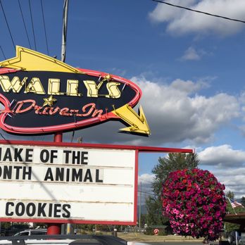 Wally's Drive-In - sign for shake of the month animal cookies - American Near Me - Buckley, Washington