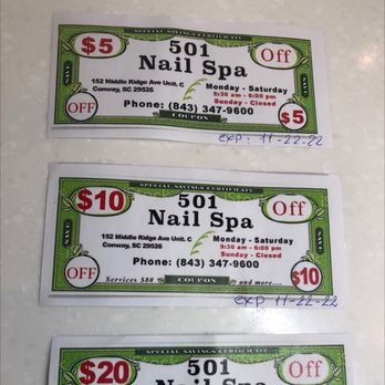 Coastal Carolina University - 501 Nails Spa . We have promotions $5, $10, $20 coupons. Coming coming...... - Colleges & Universities Near Me - Conway, South Carolina Coastal Carolina University - 501 Nails Spa . We have promotions $5, $10, $20 coupons. Coming coming...... - Colleges & Universities Near Me - Conway, South Carolina