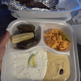 Souvlaki Time - A giant, side sampler and a rib skewer. - Greek Near Me - Boca Raton, Florida Souvlaki Time - A giant, side sampler and a rib skewer. - Greek Near Me - Boca Raton, Florida