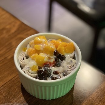 Roll & Bowl - Ube rolled ice cream with condensed milk, mango, boba, and different fruit jelly - Comfort Food Near Me - Alameda, California