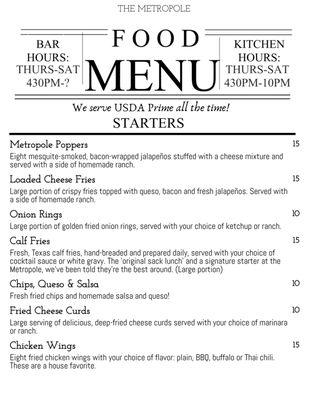 Menu photo 1 The Metropole Saloon and Restaurant Shamrock, TX Menu photo 1 The Metropole Saloon and Restaurant Shamrock, TX