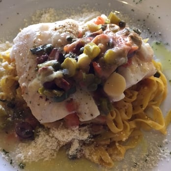 Osteria Vecchio Piemonte - Delicious Fillet Special over homemade fettucini; capers, olives, etc - Italian Near Me - Miami, Florida