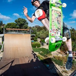 Tony Hawk on Jim Bell Skateboard Ramps built Vert Ramp Cardiff California
